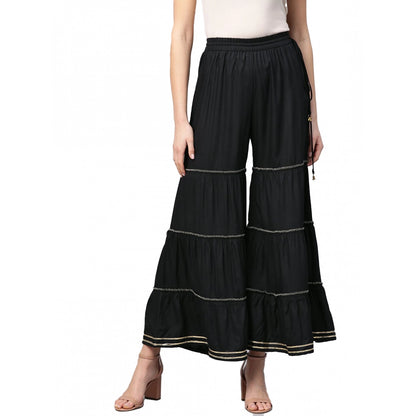 Women's Casual Solid Rayon Sharara (Black)