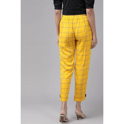 Generic Women's Casual Checked Rayon Trouser Pant (Yellow)