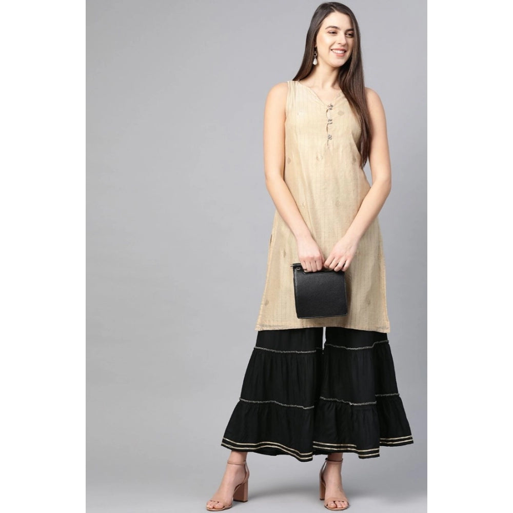 Women's Casual Solid Rayon Sharara (Black)