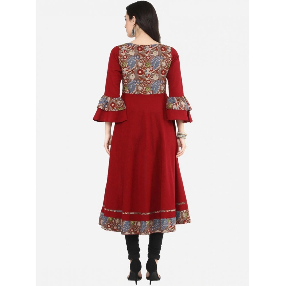 Generic Women's Casual Bell Sleeves Printed Cotton Kurti (Maroon)