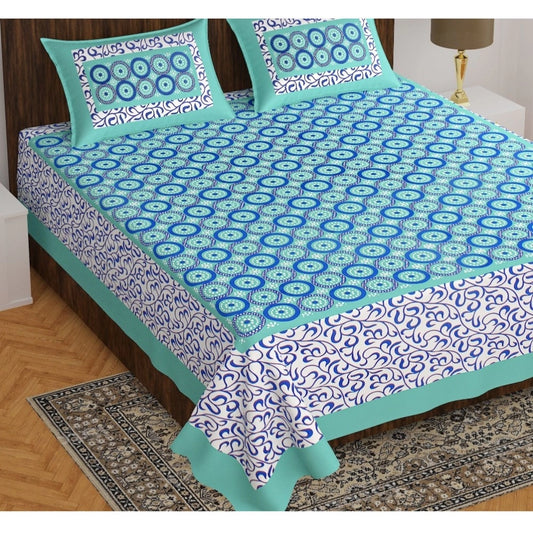 Cotton Printed Queen Size Bedsheet With 2 Pillow Covers (MultiColor, 90x100 Inch)