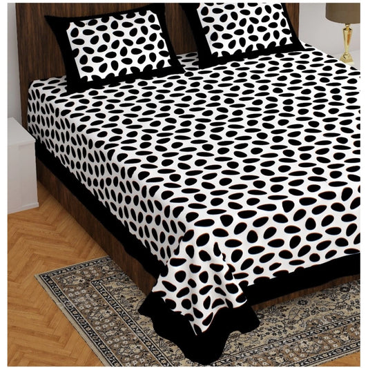 Cotton Printed Queen Size Bedsheet With 2 Pillow Covers (Black And White, 90x100 Inch)