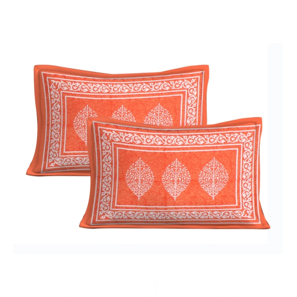 Cotton Printed Queen Size Bedsheet With 2 Pillow Covers (Orange, 90x100 Inch)