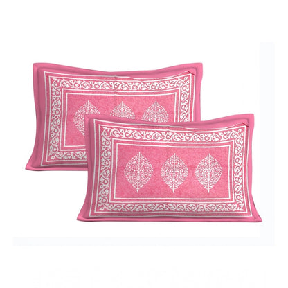 Cotton Printed Queen Size Bedsheet With 2 Pillow Covers (Pink, 90x100 Inch)