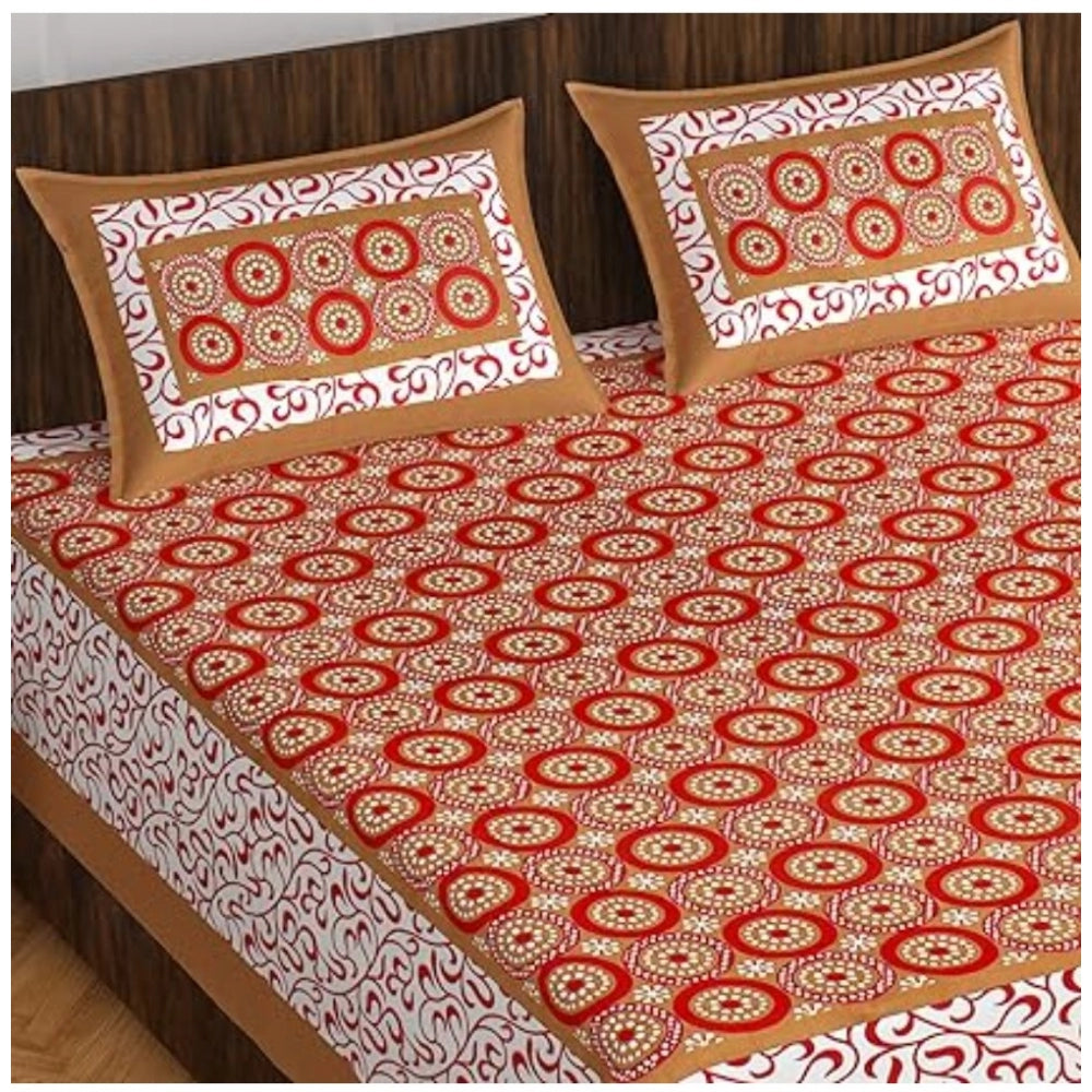 Cotton Printed Queen Size Bedsheet With 2 Pillow Covers (Light Brown, 90x100 Inch)