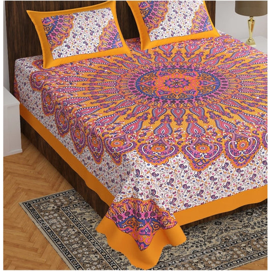 Cotton Printed Queen Size Bedsheet With 2 Pillow Covers (MultiColor, 90x100 Inch)