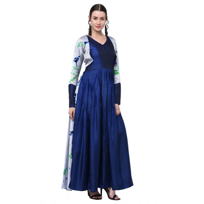 Women's Cotton Blend Solid Full Sleeves Dress (Blue)