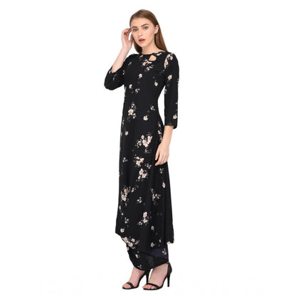 Women's Cotton Blend Abstract Full Sleeves Dress (Black)