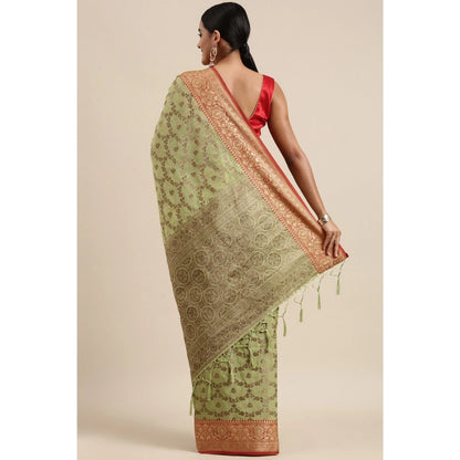 Generic Women's Chanderi Cotton Printed Saree With Unstitched Blouse (Pista, 5-6 Mtrs)