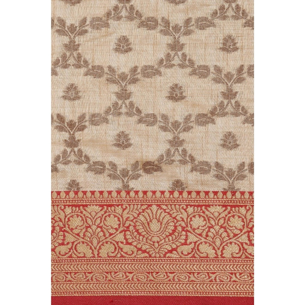 Generic Women's Chanderi Cotton Printed Saree With Unstitched Blouse (Beige, 5-6 Mtrs)