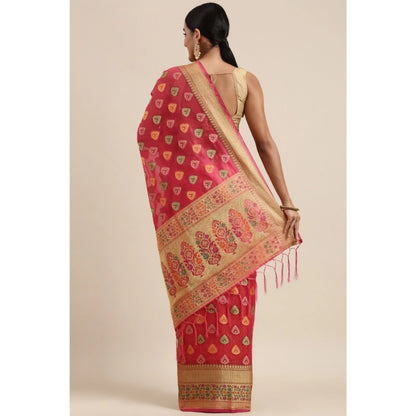 Generic Women's Organza Printed Saree With Unstitched Blouse (Pink, 5-6 Mtrs)