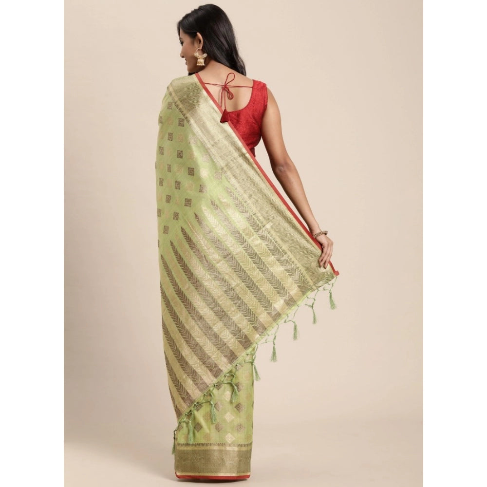 Generic Women's Chanderi Cotton Printed Saree With Unstitched Blouse (Pista, 5-6 Mtrs)