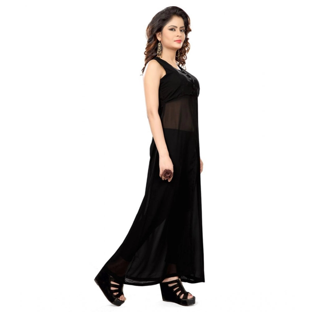 Women's Cotton Blend Solid Sleeveless Maxi Dress (Black)