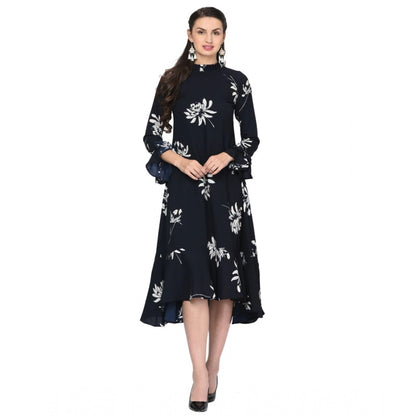 Women's Cotton Blend Floral Full Sleeves Dress (Black)