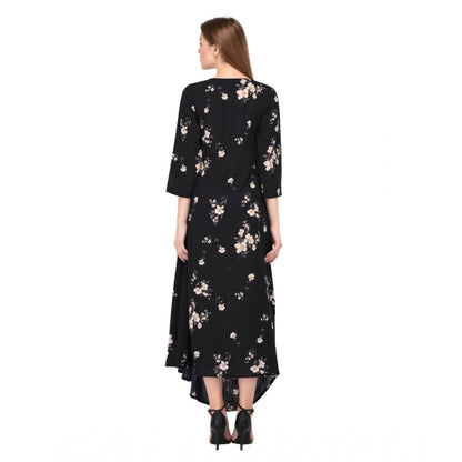 Women's Cotton Blend Abstract Full Sleeves Dress (Black)