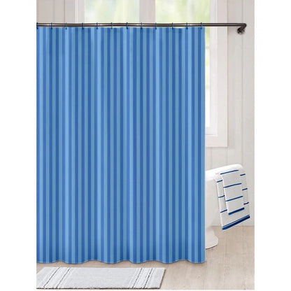 Striped Polyester Plain Shower Curtains with Plastic Eyelets (Blue)