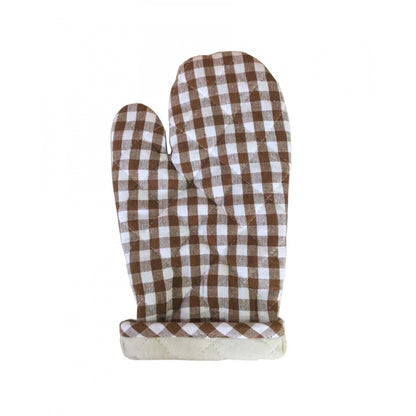 Checked Cotton Oven Mitten (Brown)