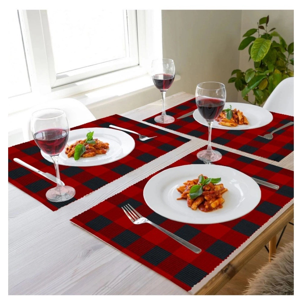 Checked Cotton Place Mats Sets (Red &amp; Black)