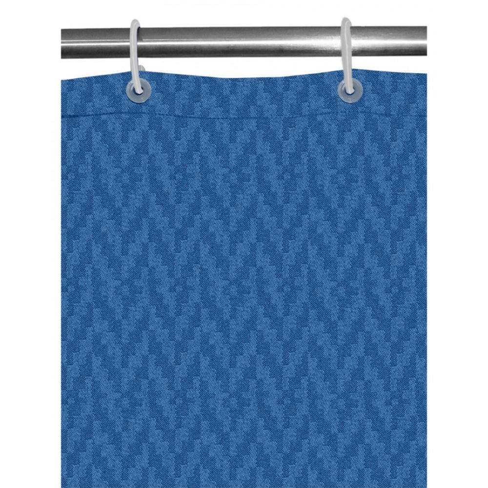 Waves Polyester Plain Shower Curtains with Plastic Eyelets (Dark Blue)