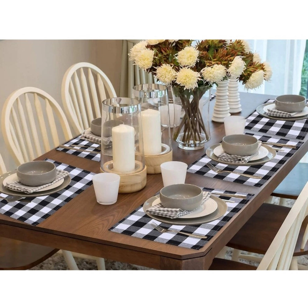 Checked Cotton Place Mats Sets (Black &amp; White)