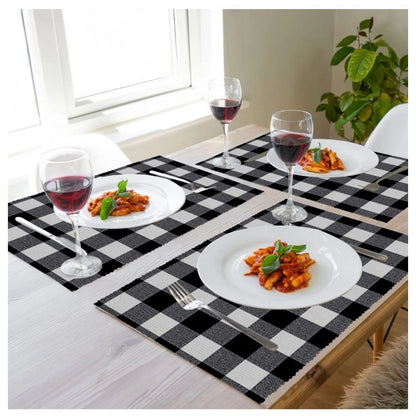 Checked Cotton Place Mats Sets (Black)