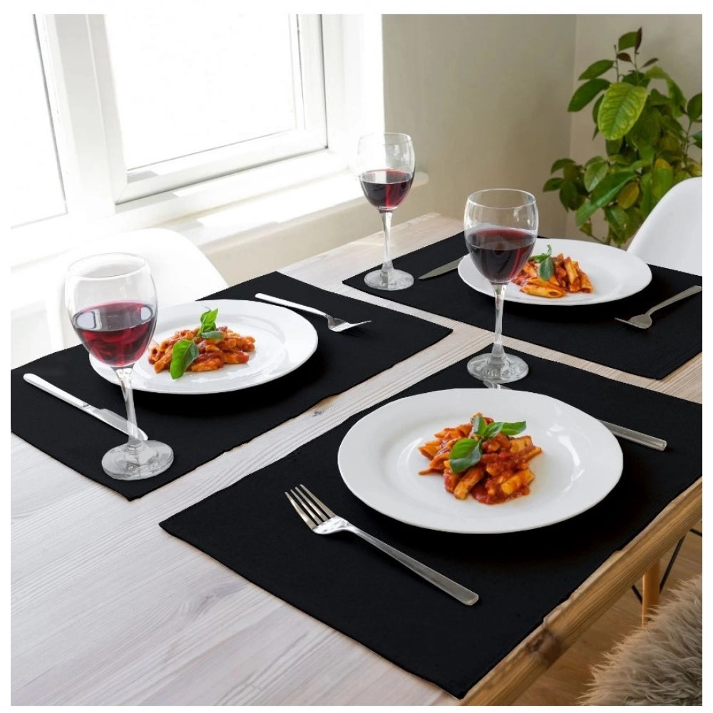 Ribbed Cotton Place Mats Sets (Black)