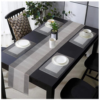 Ribbed Cotton Table Runner and Placemats Sets (Grey)