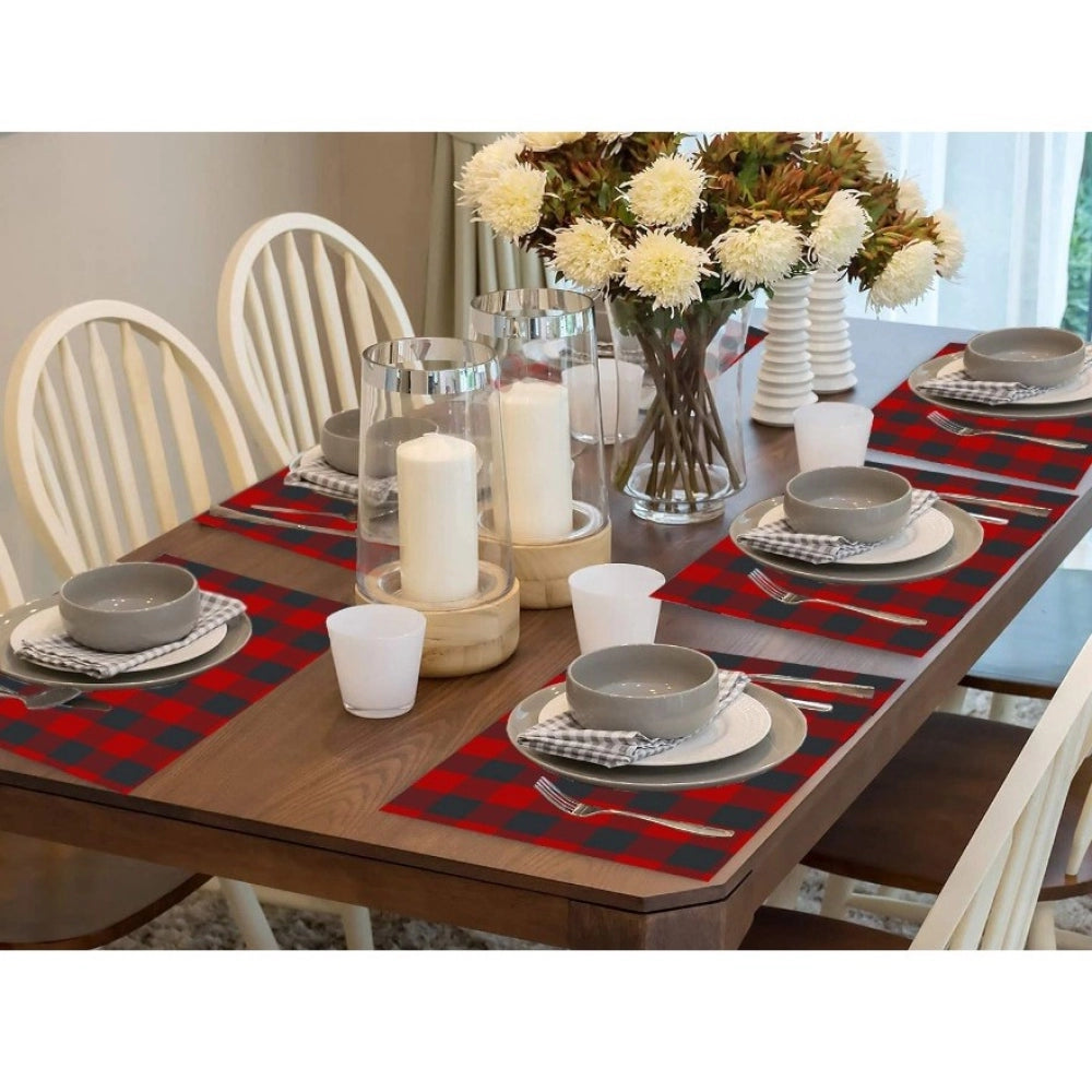 Checked Cotton Place Mats Sets (Red &amp; Black)