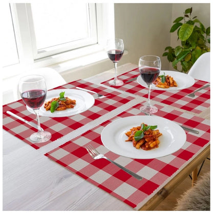 Checked Cotton Place Mats Sets (Red)