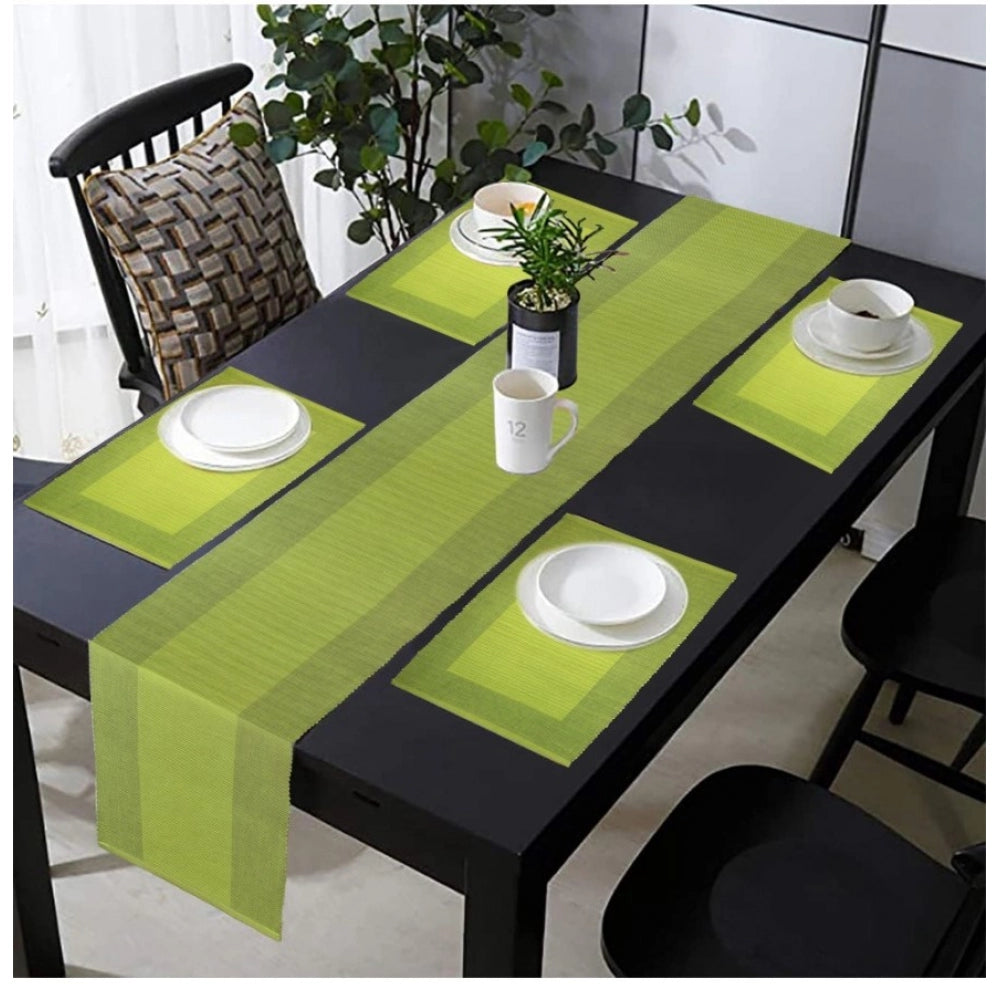 Ribbed Cotton Table Runner and Placemats Sets (Green)