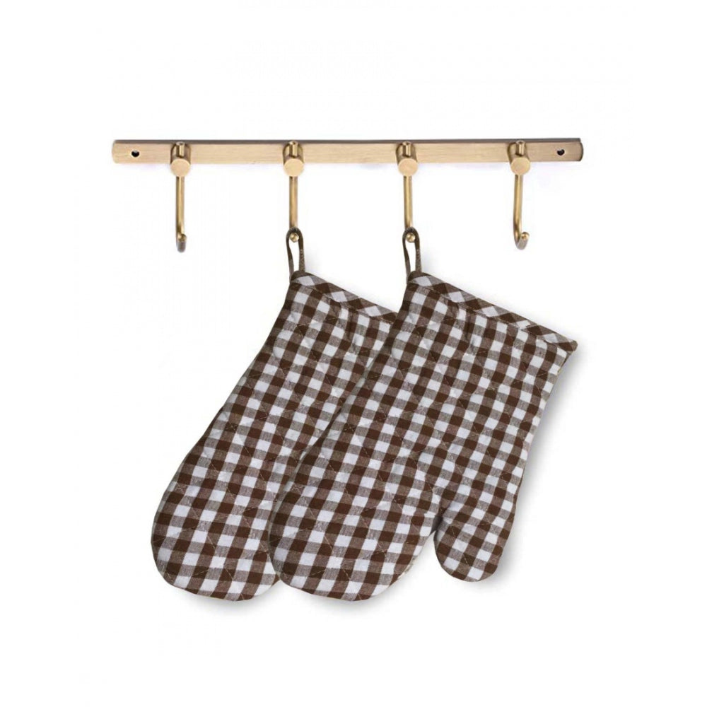 Checked Cotton Oven Mitten (Brown)