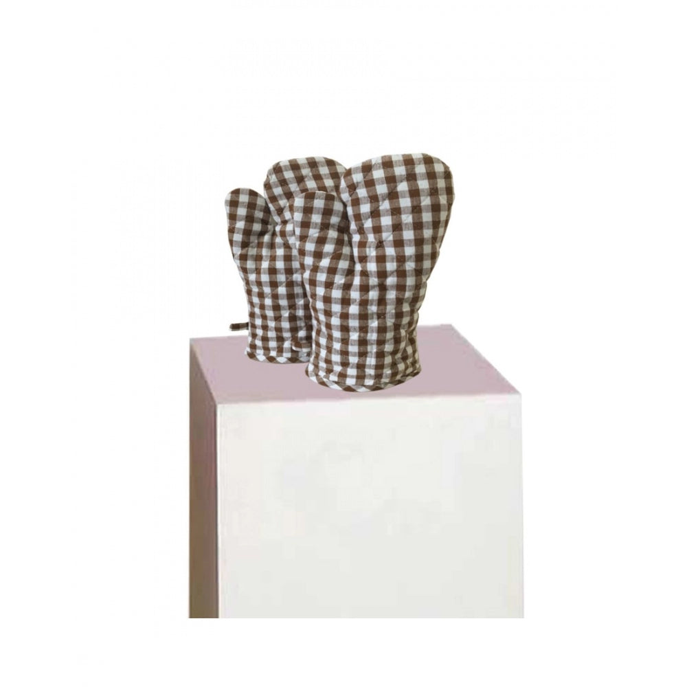 Checked Cotton Oven Mitten (Brown)