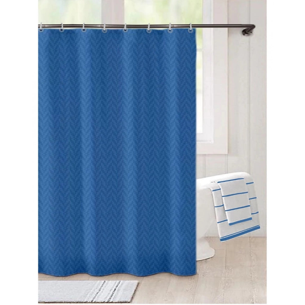 Waves Polyester Plain Shower Curtains with Plastic Eyelets (Dark Blue)