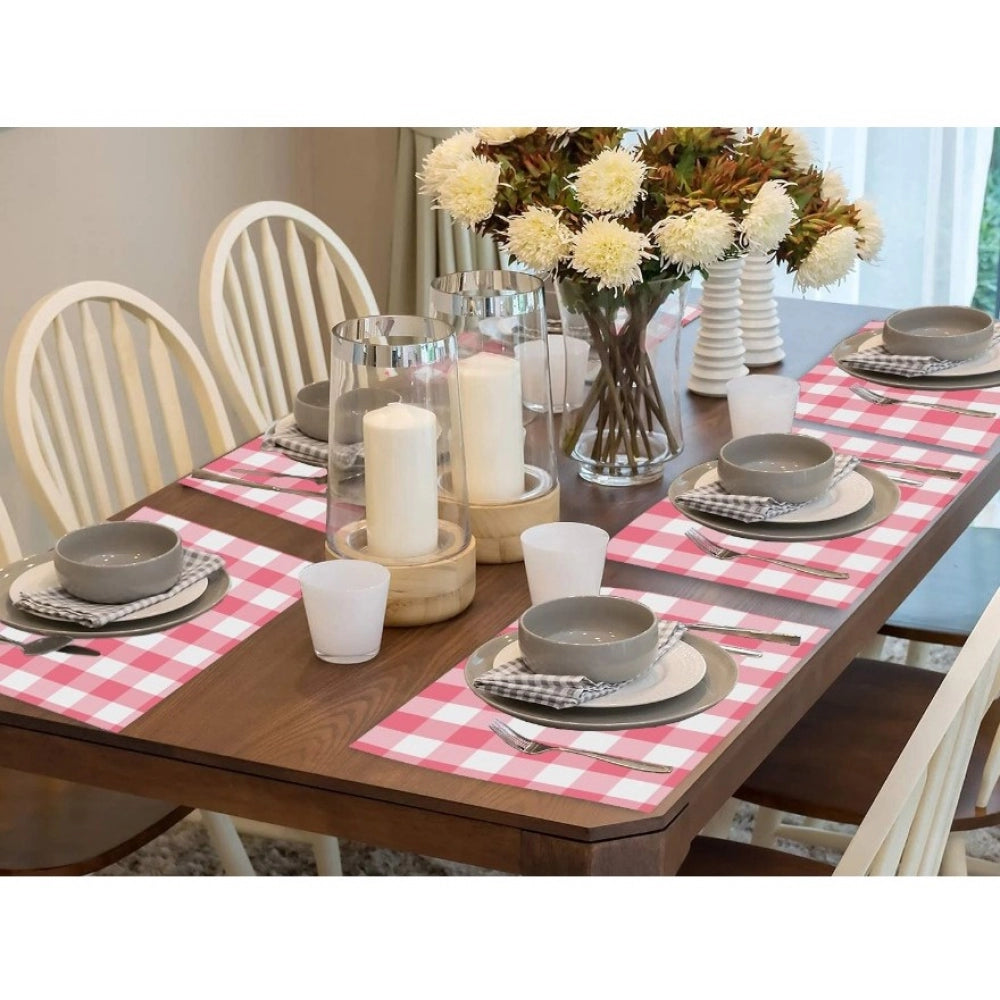 Checked Cotton Place Mats Sets (Pink &amp; White)