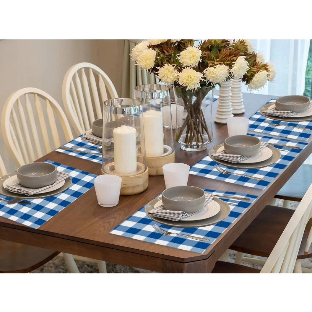 Checked Cotton Place Mats Sets (Royal Blue)