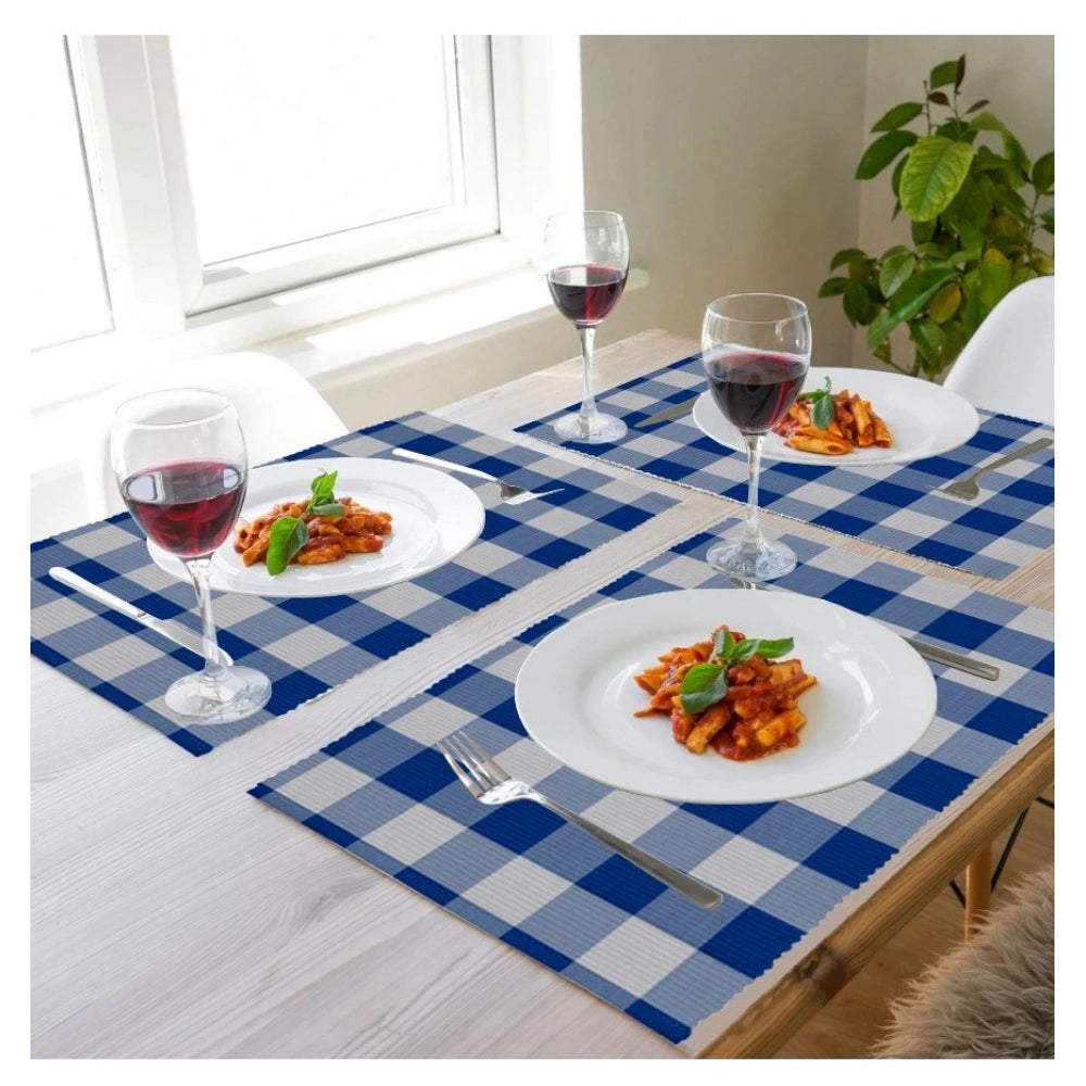 Checked Cotton Place Mats Sets (Royal Blue)