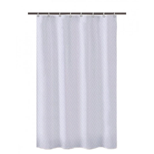 Waves Polyester Plain Shower Curtains with Plastic Eyelets (White)