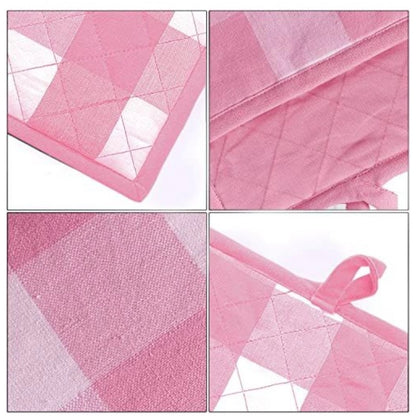 Checked Cotton Oven Mitten and Pot Holder Sets (Pink)