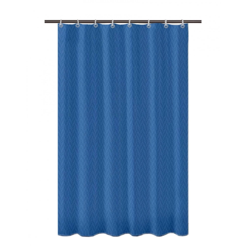 Waves Polyester Plain Shower Curtains with Plastic Eyelets (Dark Blue)