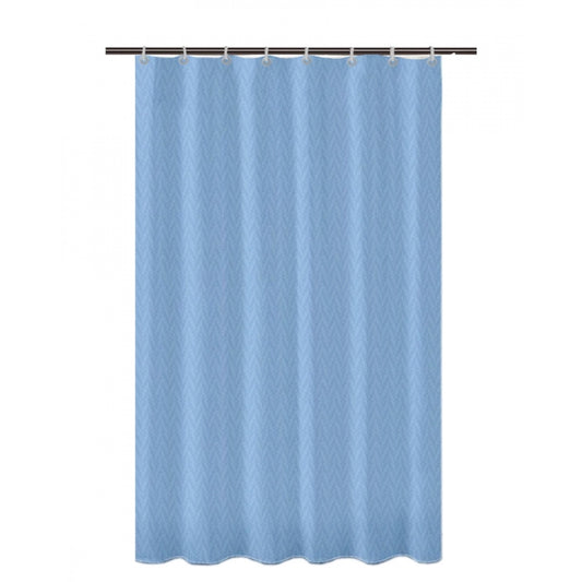 Waves Polyester Plain Shower Curtains with Plastic Eyelets (Light Blue)