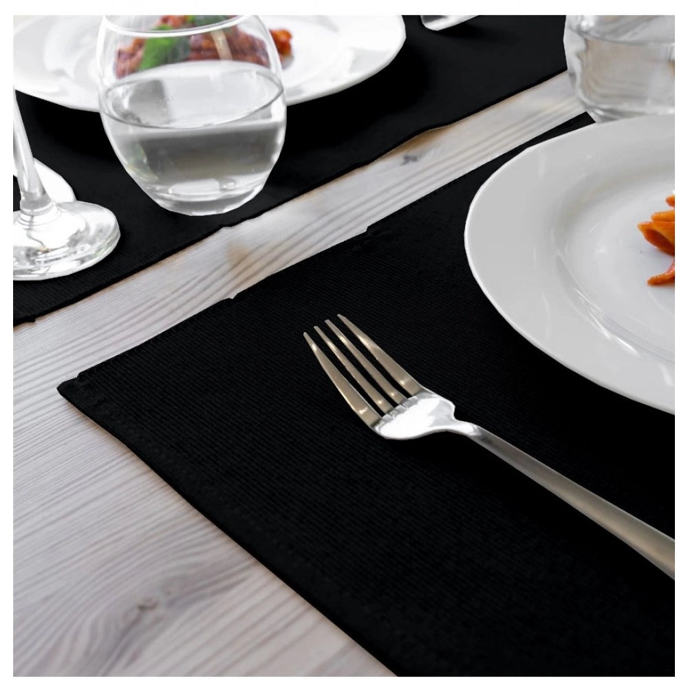 Ribbed Cotton Place Mats Sets (Black)