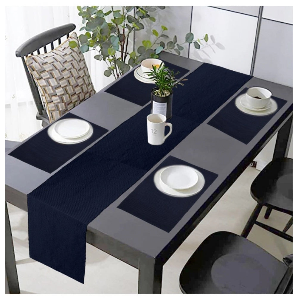 Ribbed Cotton Table Runner and Placemats Sets (Navy Blue)