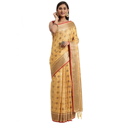 Generic Women's Chanderi Cotton Printed Saree With Unstitched Blouse (Yellow, 5-6 Mtrs)