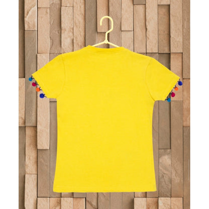 Generic Girl's Casual Short Sleeve Printed Cotton T Shirt (Yellow)