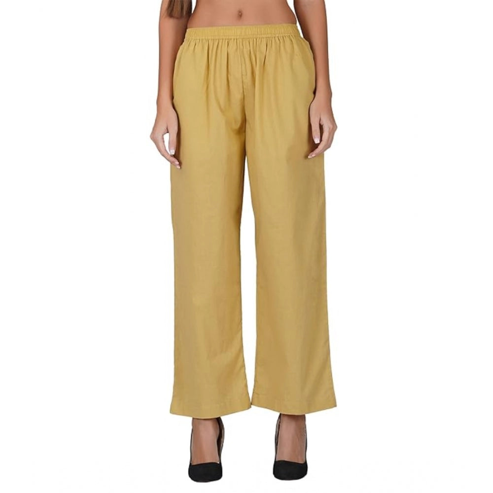 Women's Casual Cotton Cambric Solid Elastic Palazzo Trousers (Beige)