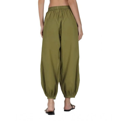 Women's Casual Cotton Cambric Solid Elastic Waist Patiala Harem Pants (Green)