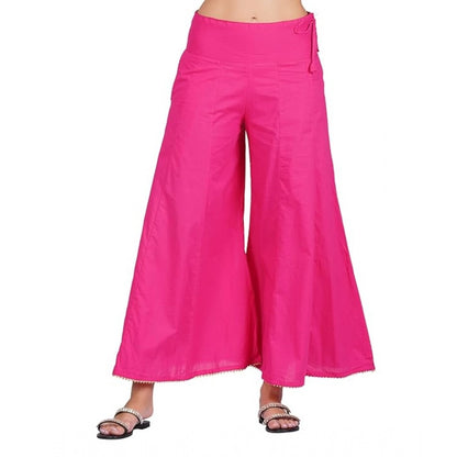 Women's Casual Cotton Solid Palazzo (Pink)