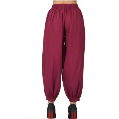 Generic Women's Casual Cotton Cambric Solid Elastic Waist Patiala Harem Pants (Maroon)