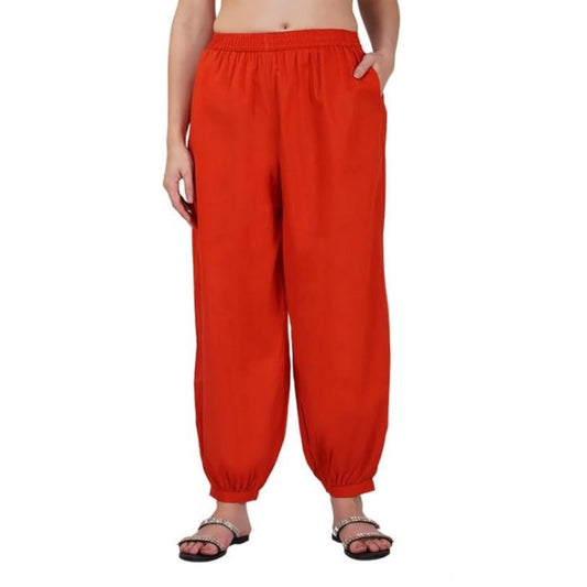 Generic Women's Casual Cotton Cambric Solid Elastic Waist Patiala Harem Pants (Rust)