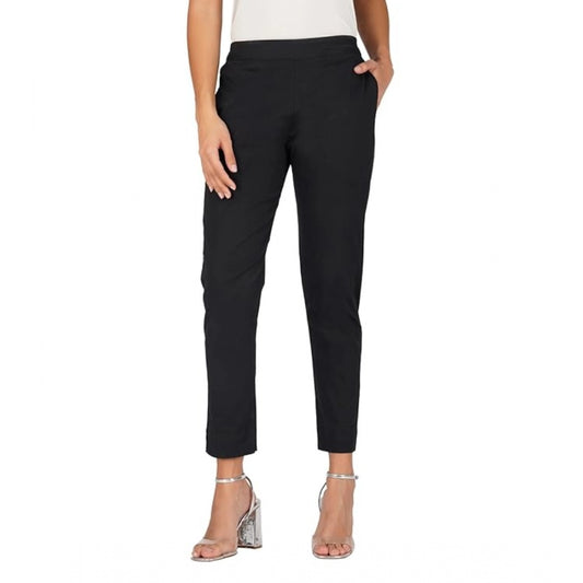 Generic Women's Casual Cotton Lycra Solid Trouser Pants (Black)